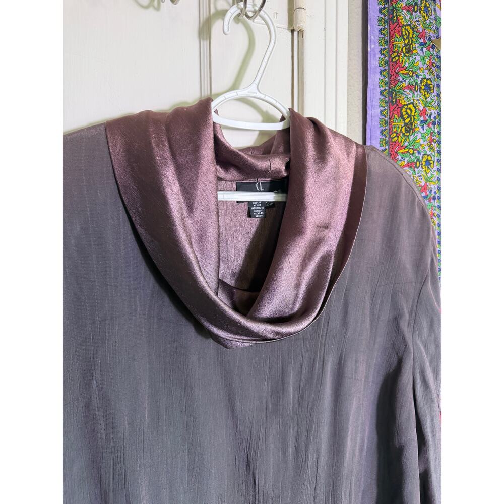 Carole Little 24W Plus Cowl Neck Tunic Mauve Satin Trim Lagenlook - Picture 6 of 9